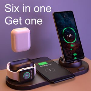 6in1 Wireless Charger Dock Station 10W Qi Induction Fast แม่เหล็กผู้ถือ Micro USB TypeC โทรศัพท์มือถืออุปกรณ์เสริม