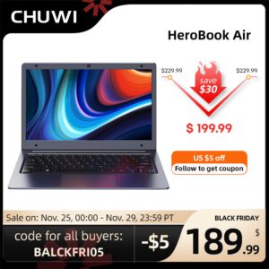 แล็ปท็อป CHUWI HeroBook Air 11.6นิ้ว LCD หน้าจอ IPS Intel Celeron N4020 CPU 4GB RAM 128GB SSD Windows 10 Ultra