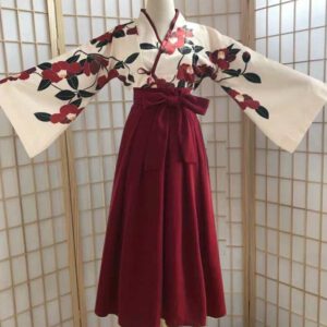 Kimono Sakura สาวสไตล์ญี่ปุ่นพิมพ์ลายวินเทจลายดอกไม้ผู้หญิง Oriental Camellia รักเครื่องแต่งกายเสื้อคลุมฮาโอริ Yukata เอเชียเสื้อผ้า