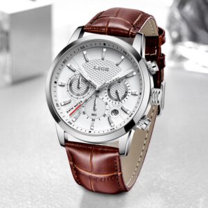 นาฬิกา Mens 2021 LIGE Luxury Casual หนัง Quartz นาฬิกาผู้ชายธุรกิจนาฬิกาชายกีฬากันน้ำกันน้ำ Chronograph